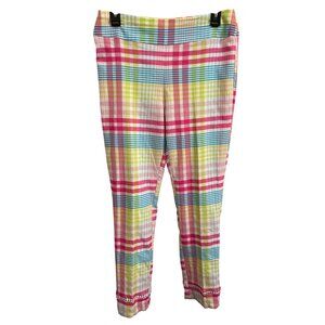 Crown & Ivy Womens Size 10 Plaid Stretch Pants With Lace Hem Multicolor